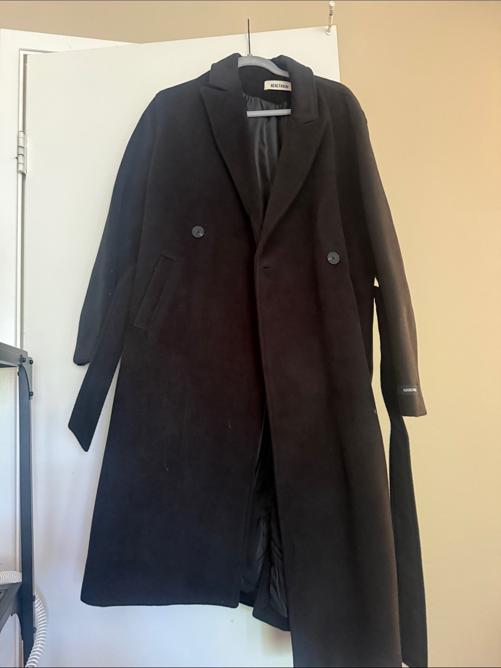 Wool-Blend Black Double-Breasted Coat NWOT.